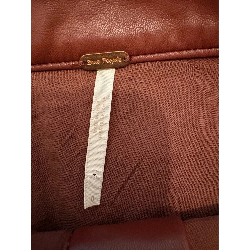 Free People Modern Femme Vegan Leather Mini Skirt Burgundy Wine Button Front 0